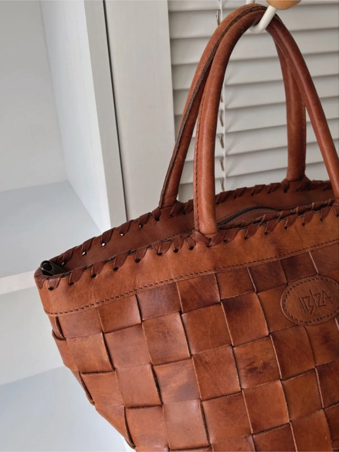 Vintage IBIZA Leather Tote Bag – Handmade Woven Leather Handbag image indicator(8)