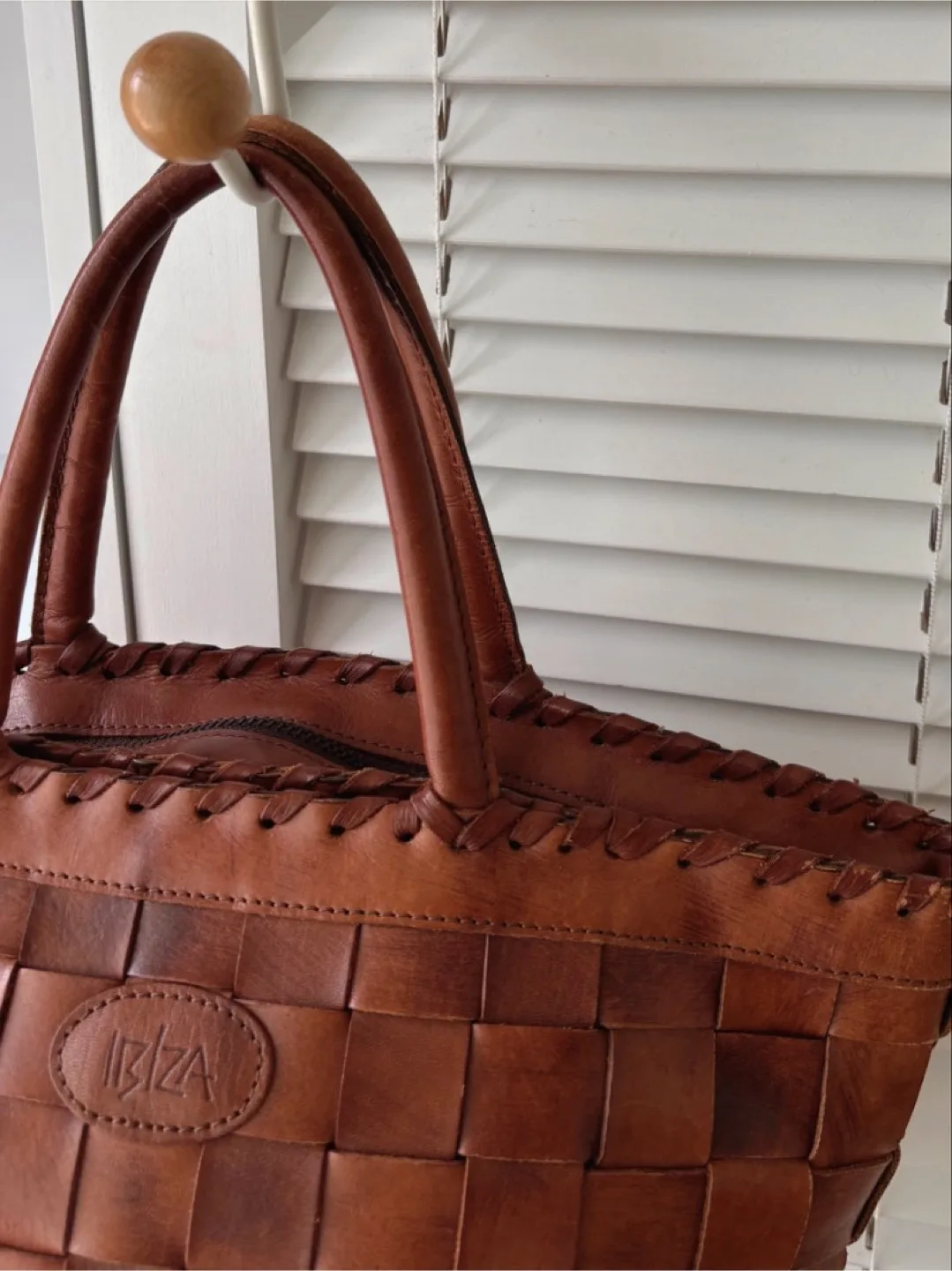 Vintage IBIZA Leather Tote Bag – Handmade Woven Leather Handbag image indicator(7)