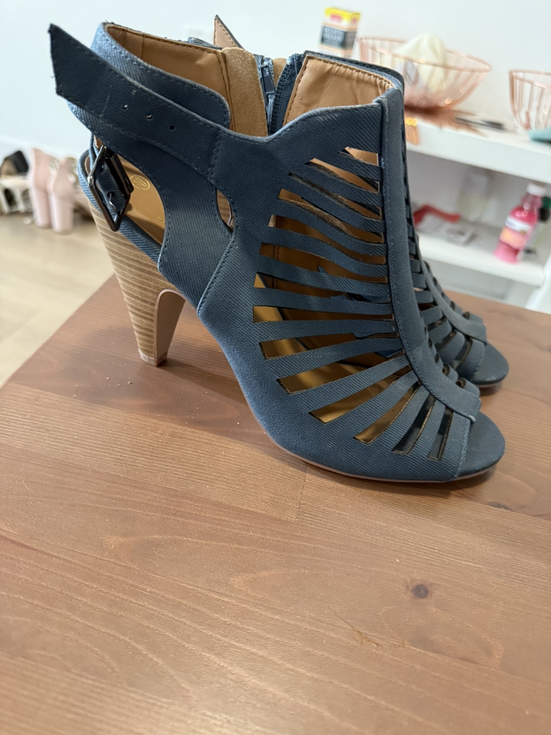 Blue Open-Toe Heeled Booties - photo 5