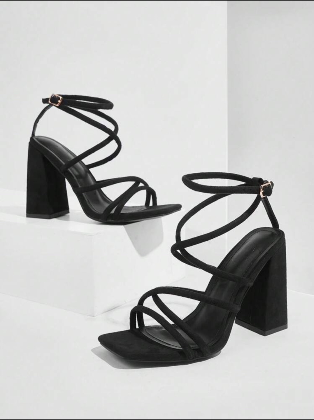 Black Strappy Block Heel Sandals - photo 4