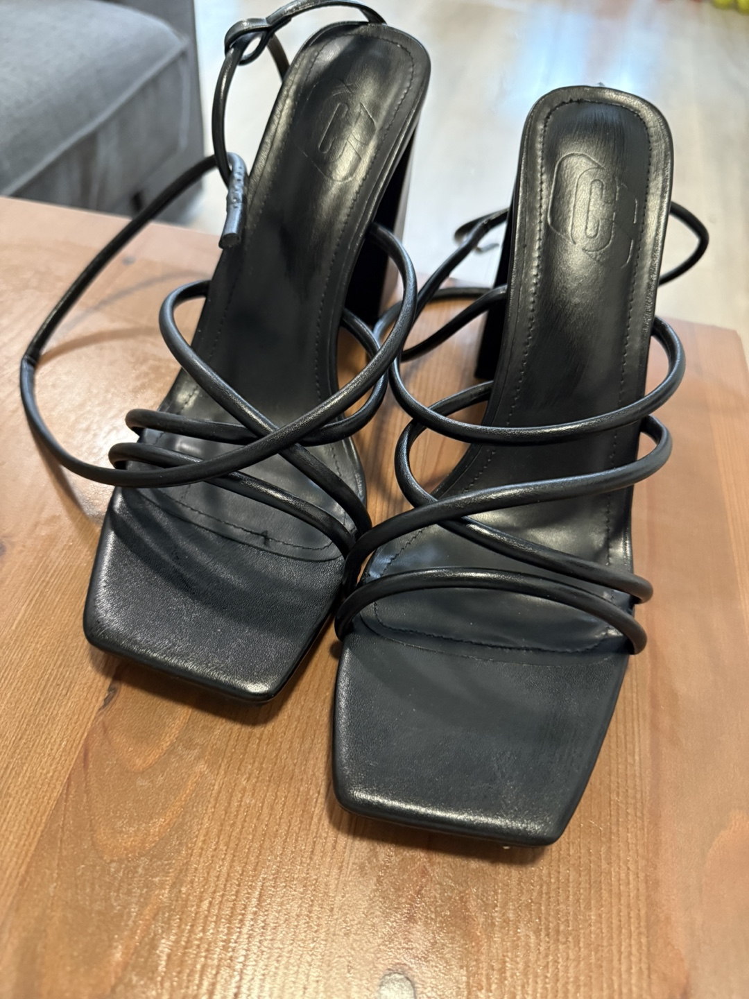 Black Strappy Block Heel Sandals