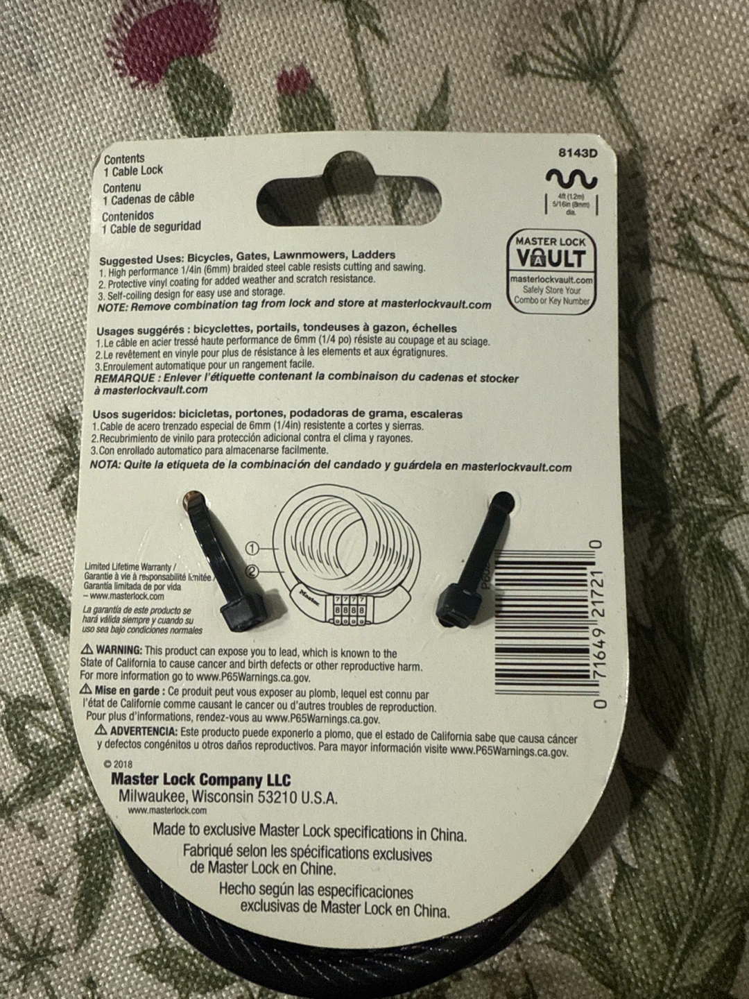 Master Lock 8143D 4ft Combination Cable Lock - NEW - photo 2