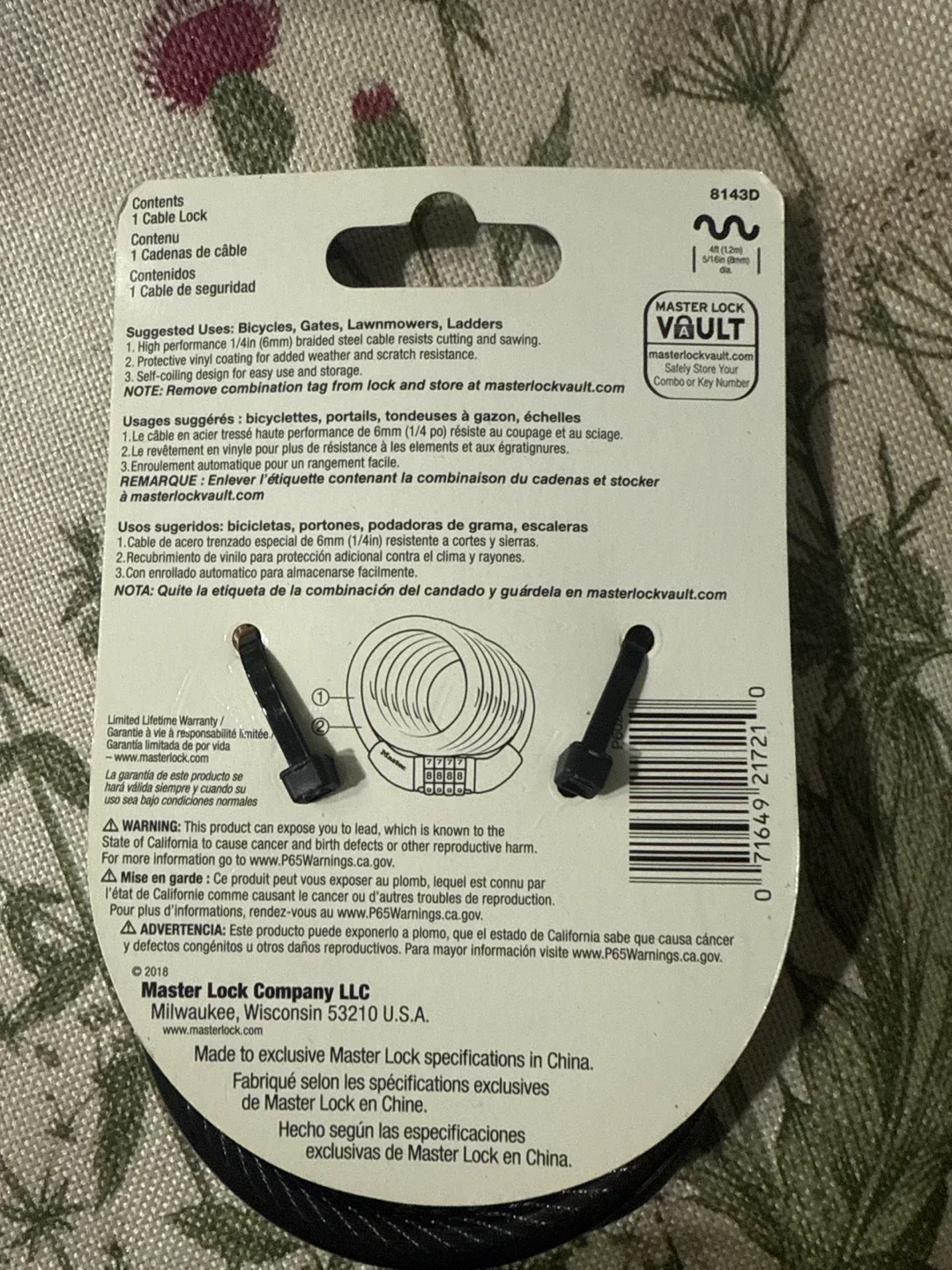 Master Lock 8143D 4ft Combination Cable Lock - NEW image indicator(2)