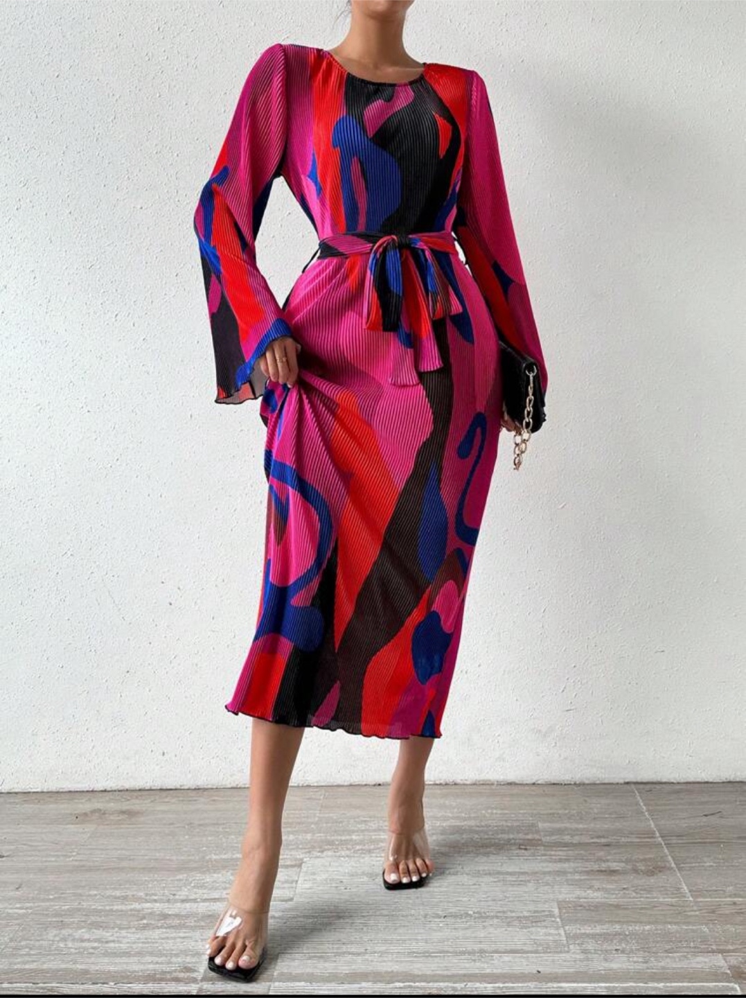 Pink & Blue Abstract Print Pleated Maxi Dress - photo 3