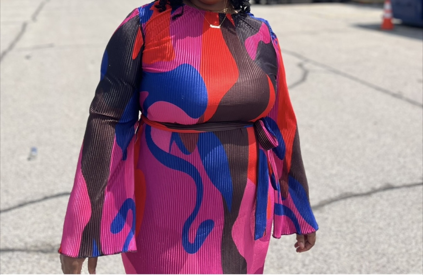Pink & Blue Abstract Print Pleated Maxi Dress - photo 5