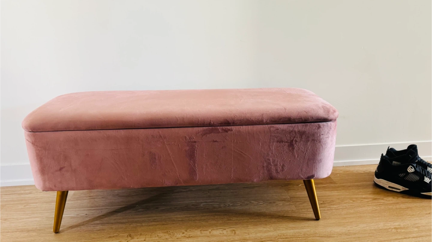 Pink Velvet Storage Ottoman Bench