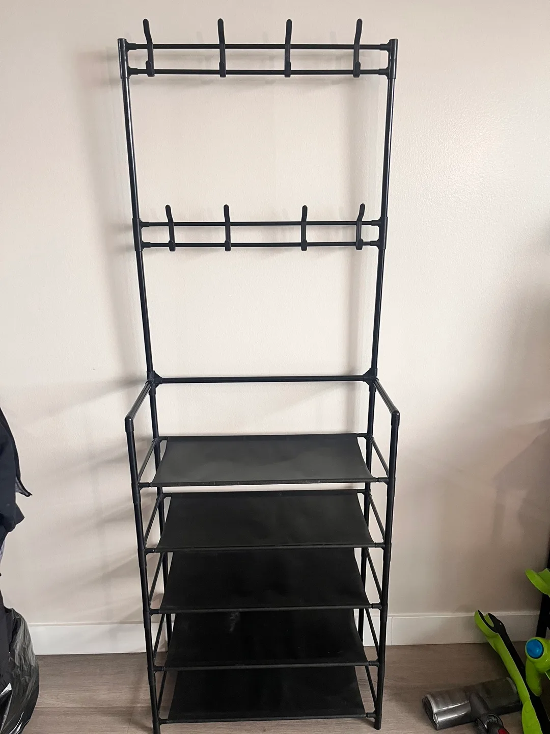 Black 5-Tier Shoe Rack with Hanging Rod thumbnail