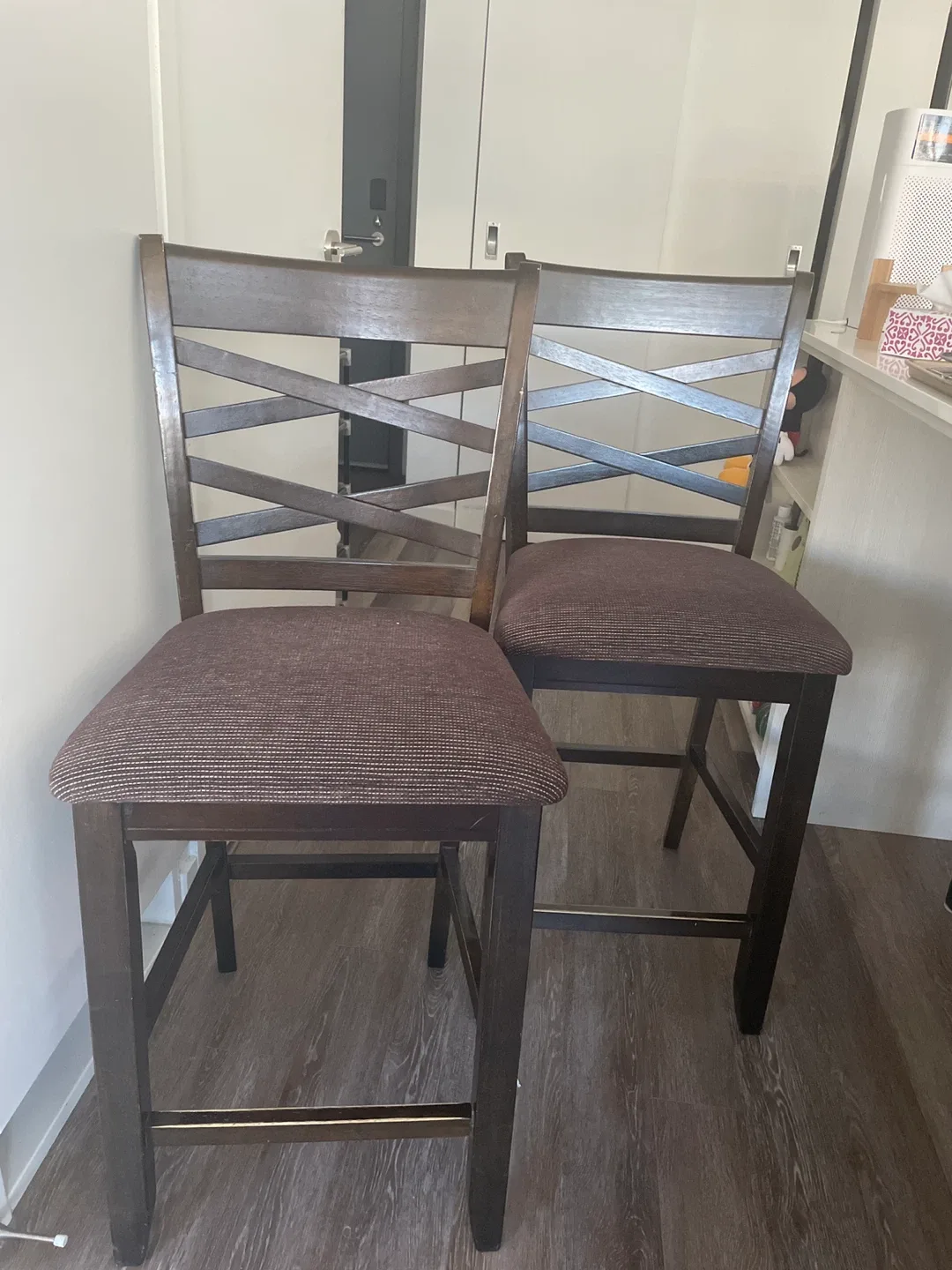 Set of 2 Brown Wooden Bar Stools thumbnail