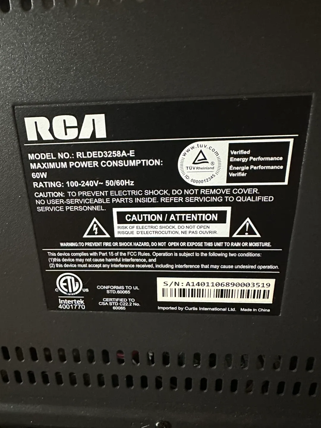 RCA RLLED3258A-E 32" Television image indicator(3)