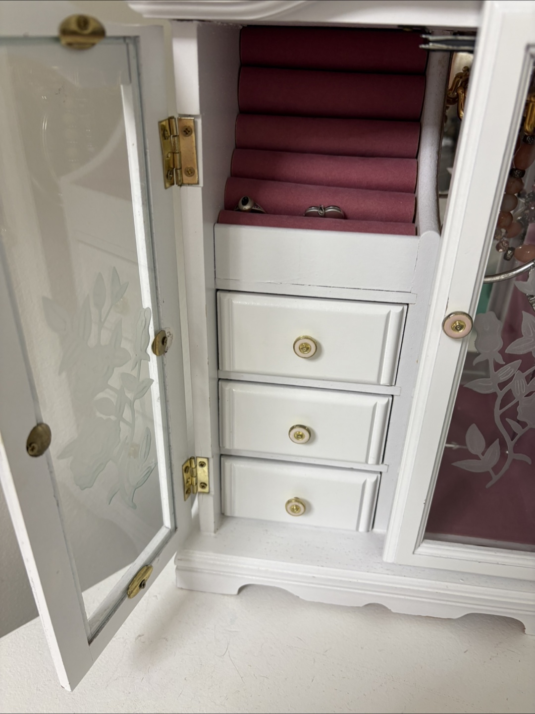 White Wooden Jewelry Box Cabinet