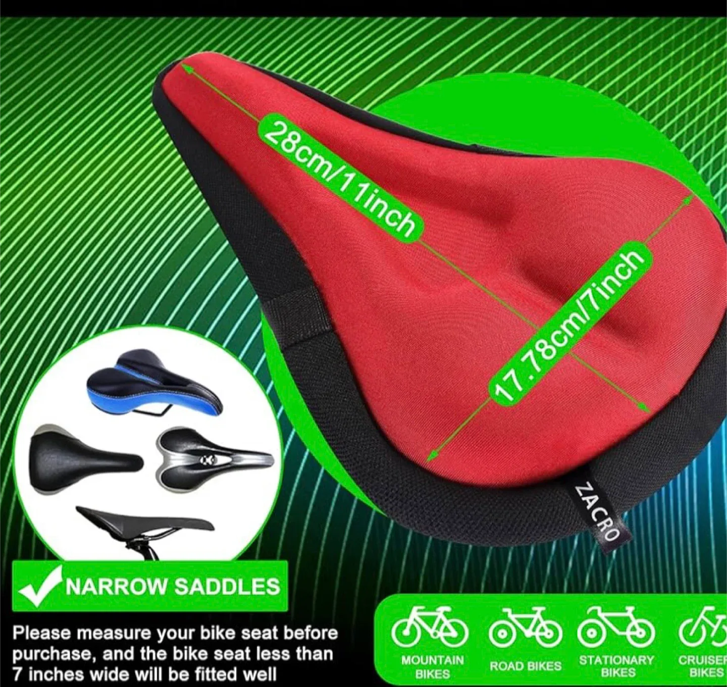 Zacro Gel Bike Seat Cover - Red image indicator(2)