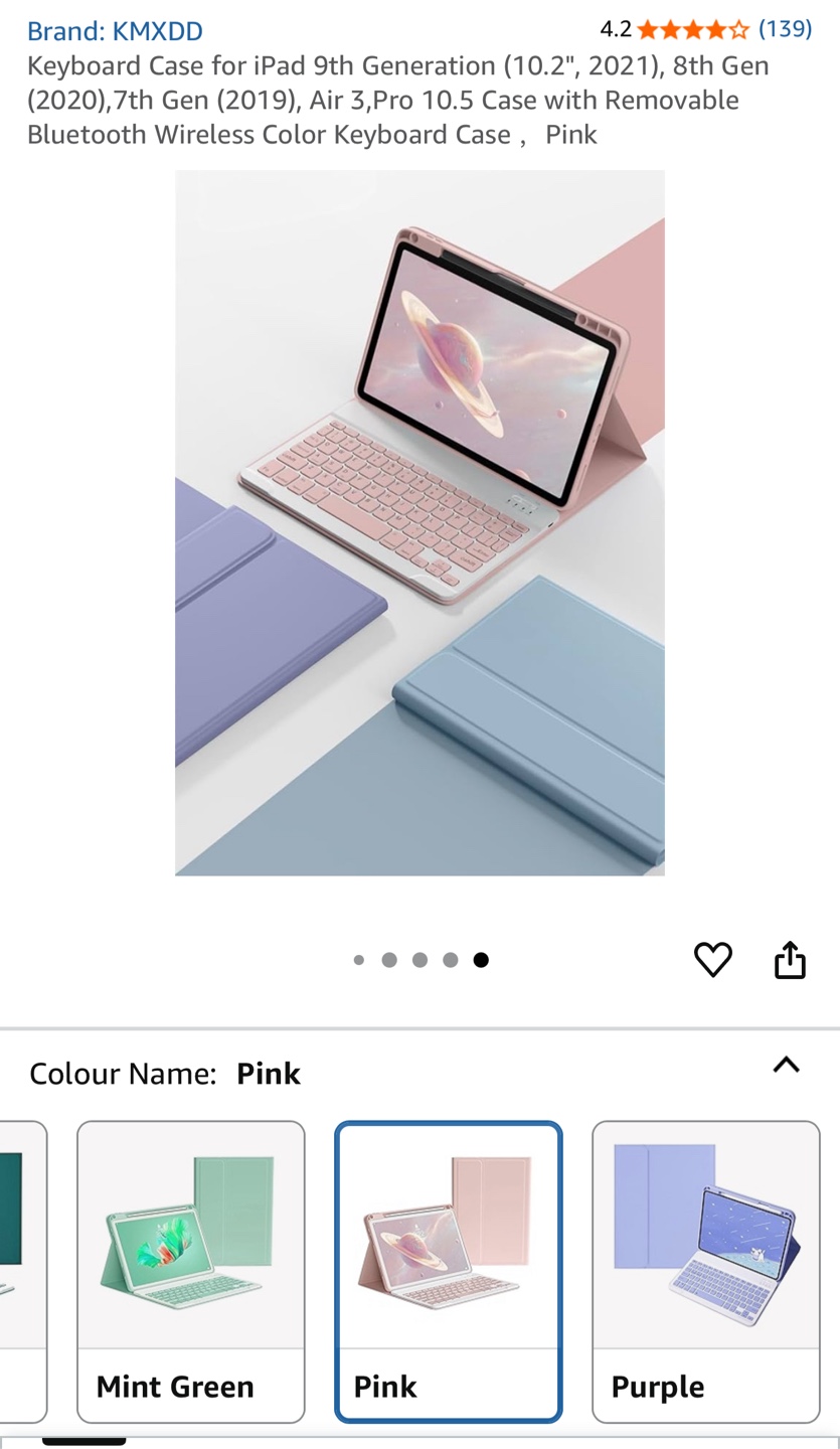 KMXDD Pink Keyboard Case for iPad 9th/8th/7th Gen