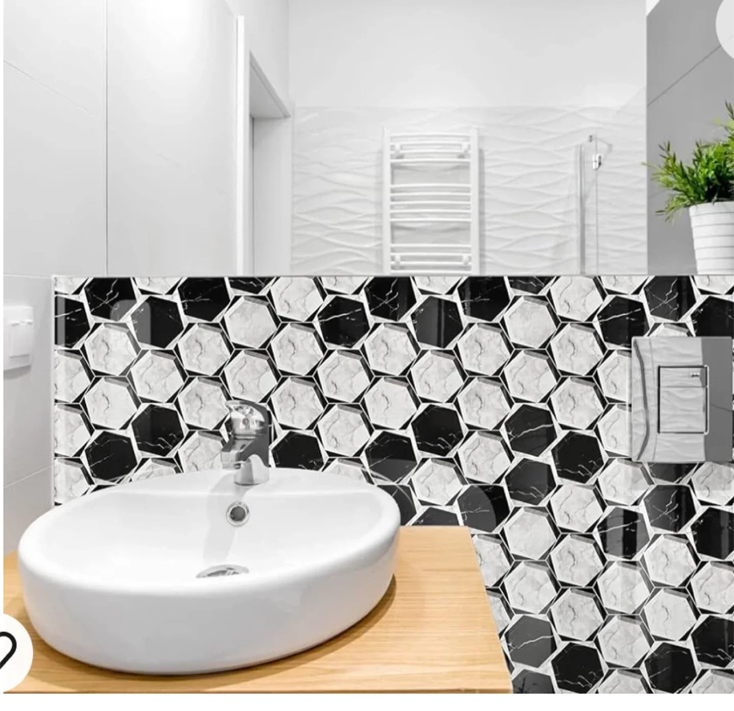 50%OFF Black and White Marble Hexagon Peel and Stick Tile image indicator(2)