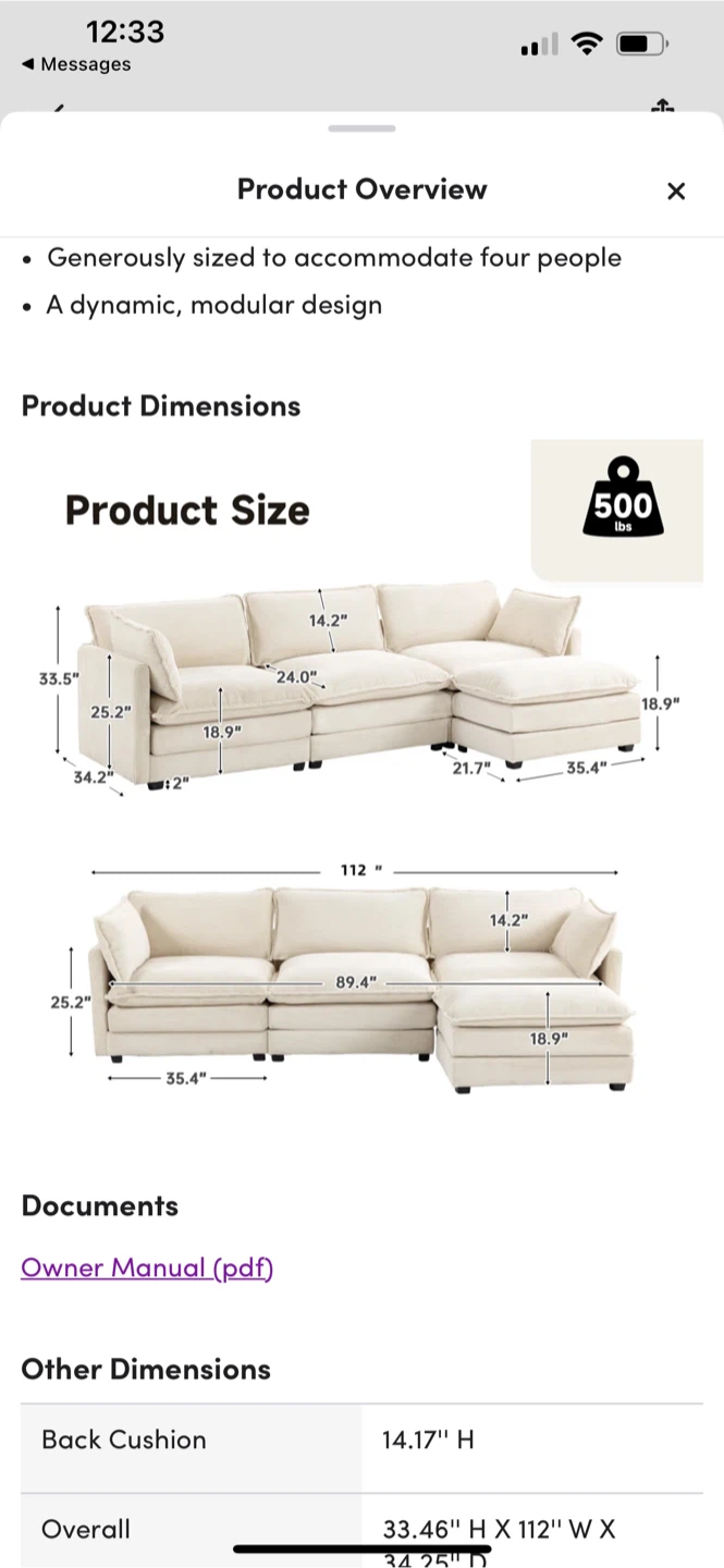 Modular Sectional Sofa - Corduroy Cream Color - photo 5
