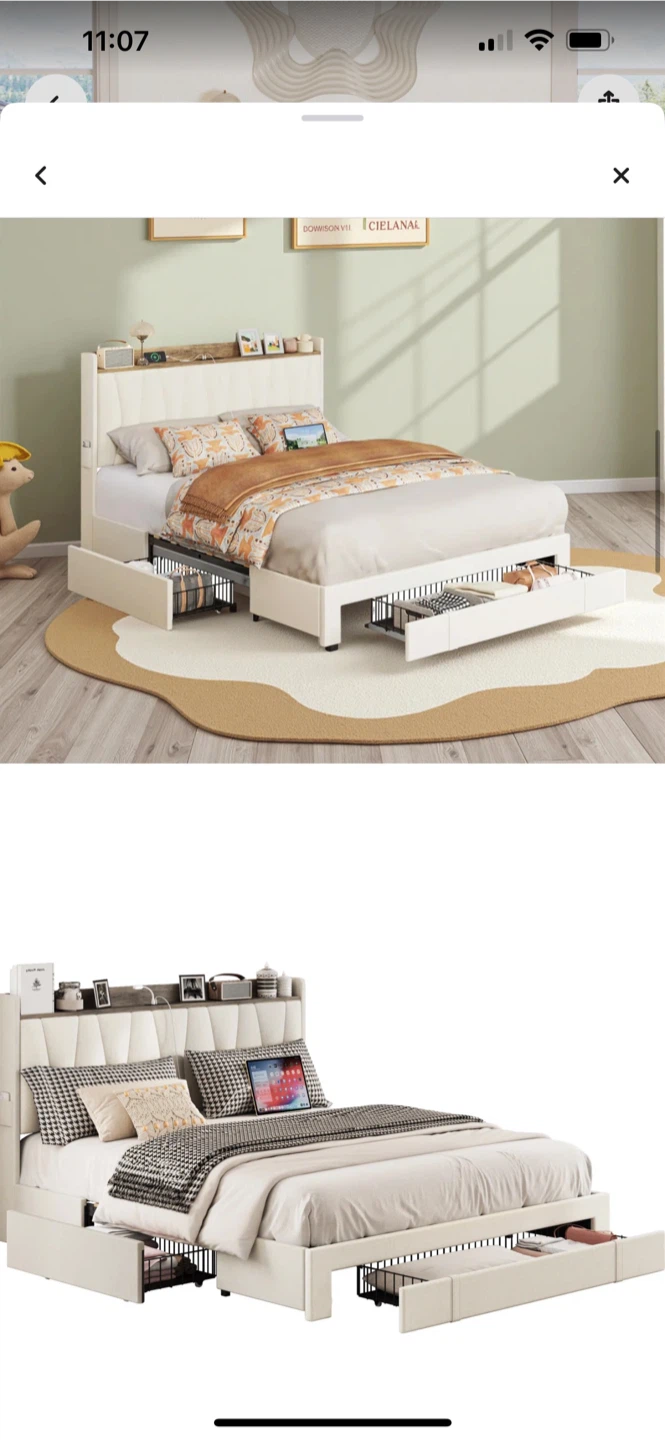 Queen Size Bed Frame with Storage