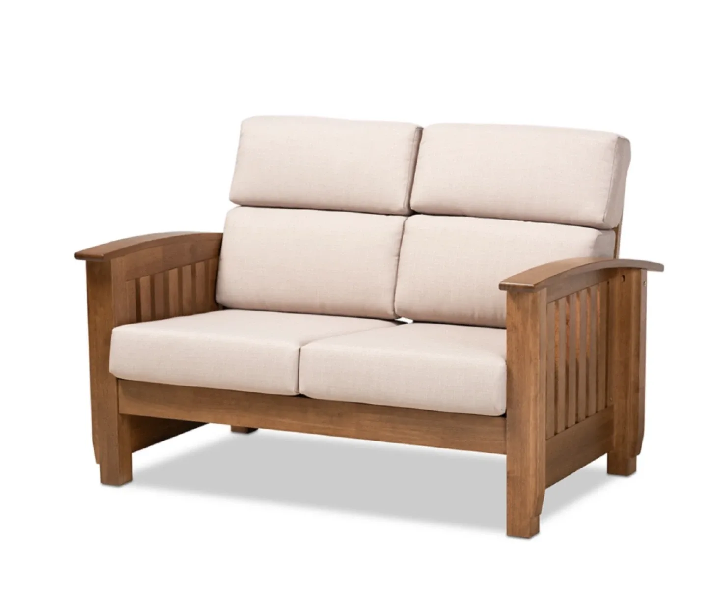 Beige Fabric and Wood Loveseat image indicator(5)