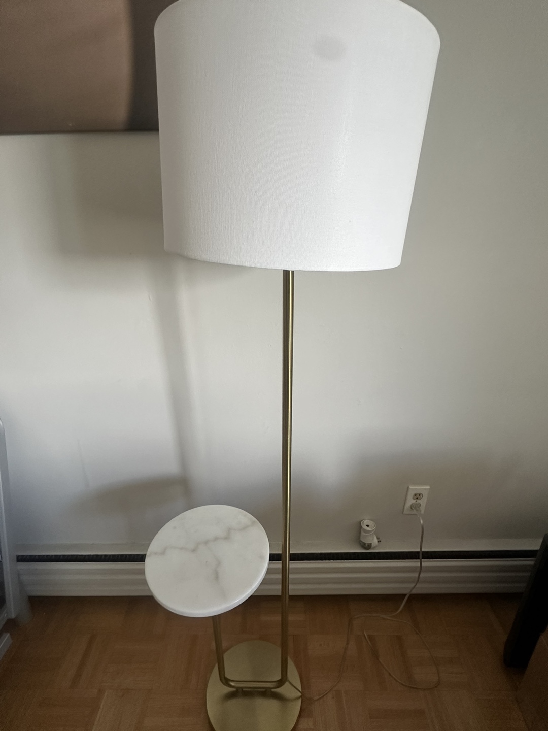 Gold Floor Lamp with Marble Side Table