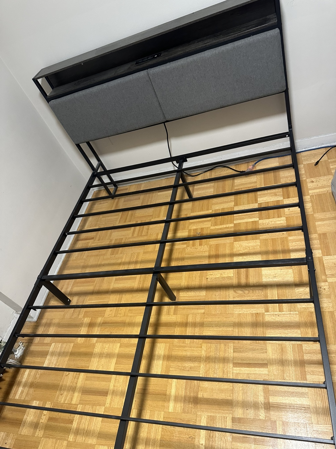 Queen Bed Frame with Headboard Shelf & USB Ports