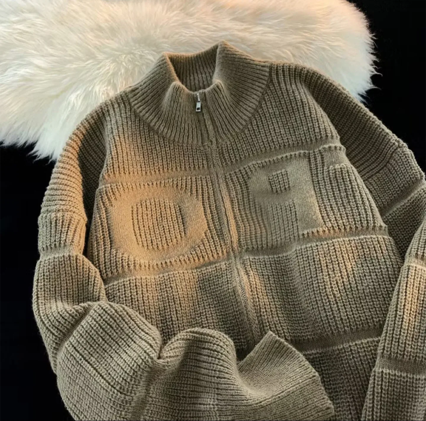 BOR Zip-Up Knit Cardigan, Beige thumbnail