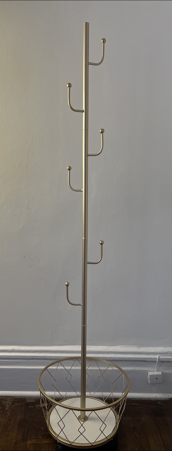 Gold Coat Rack with Basket Base