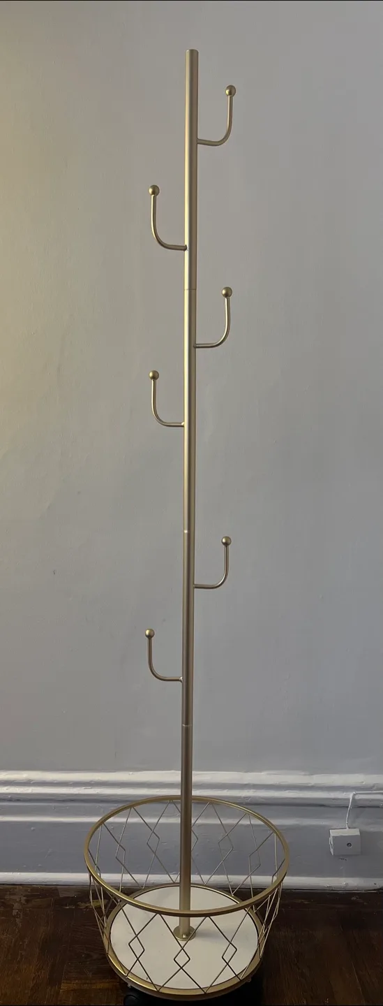 Gold Coat Rack with Basket Base thumbnail