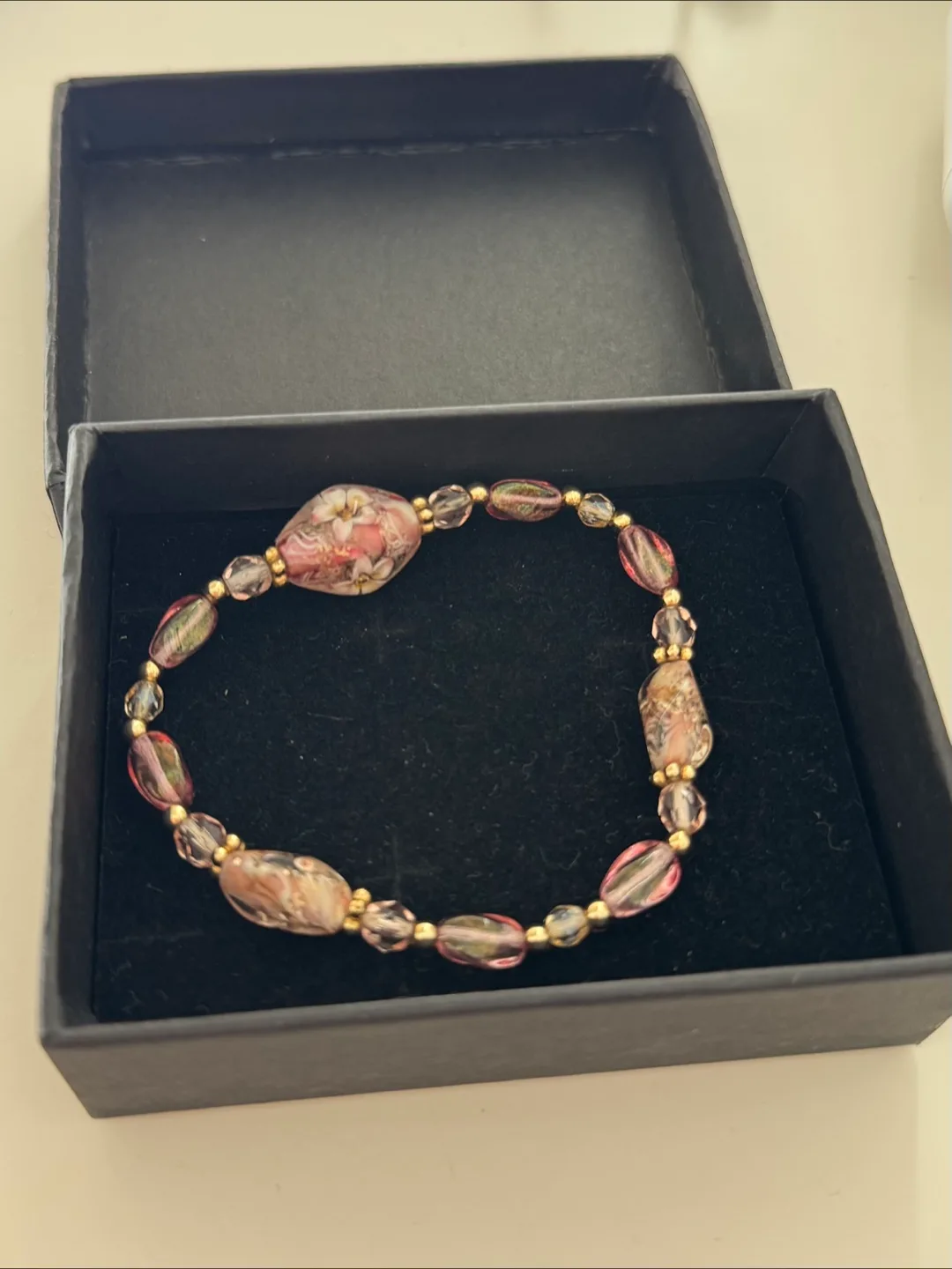 Pink Cherry Blossom Beaded Bracelet with Box thumbnail