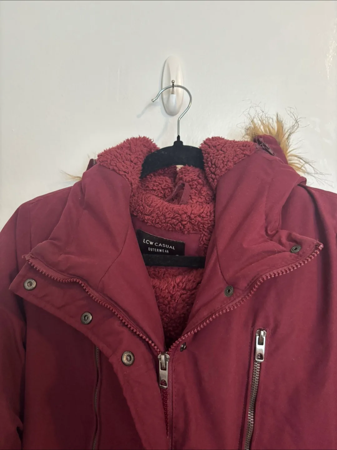 LCW Casual Outerwear Burgundy Winter Coat image indicator(4)