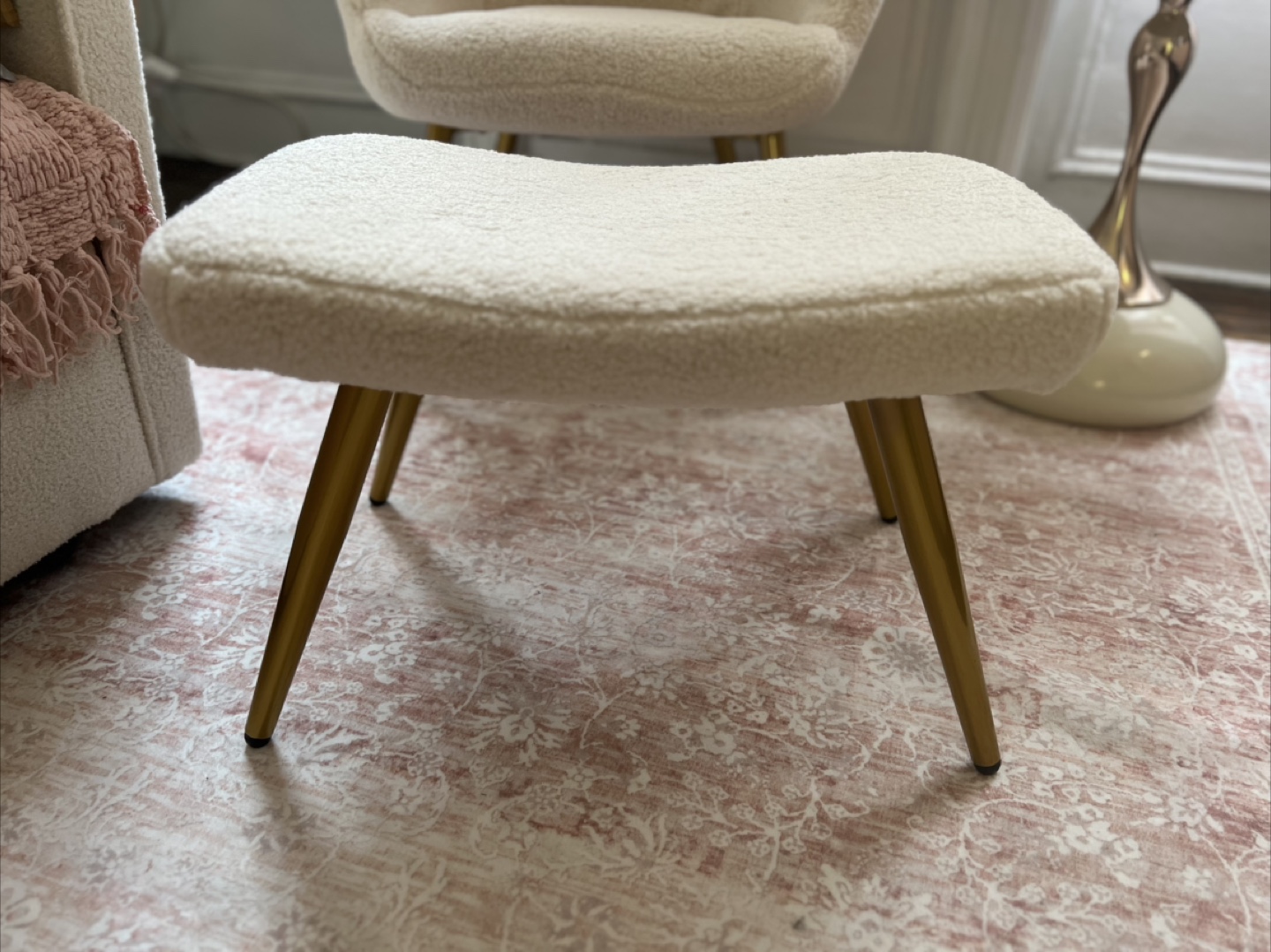 Ivory Boucle Accent Chair with Ottoman - photo 3
