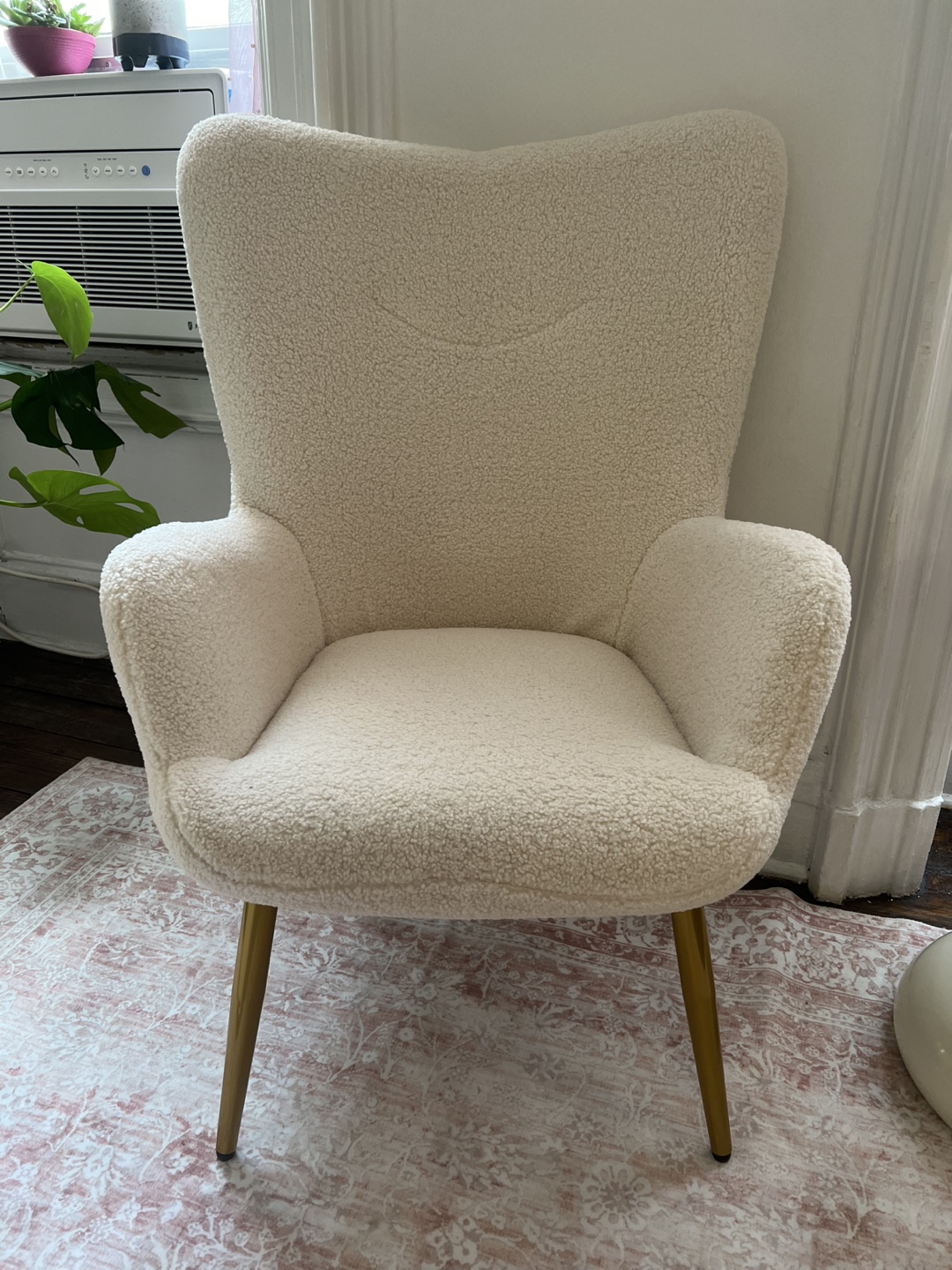 Ivory Boucle Accent Chair with Ottoman