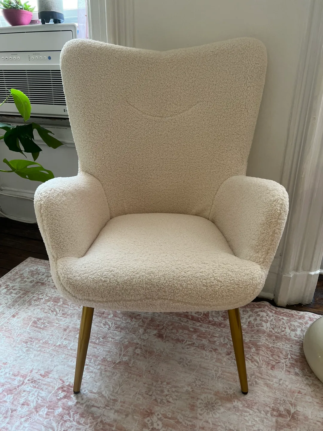 Ivory Boucle Accent Chair with Ottoman thumbnail