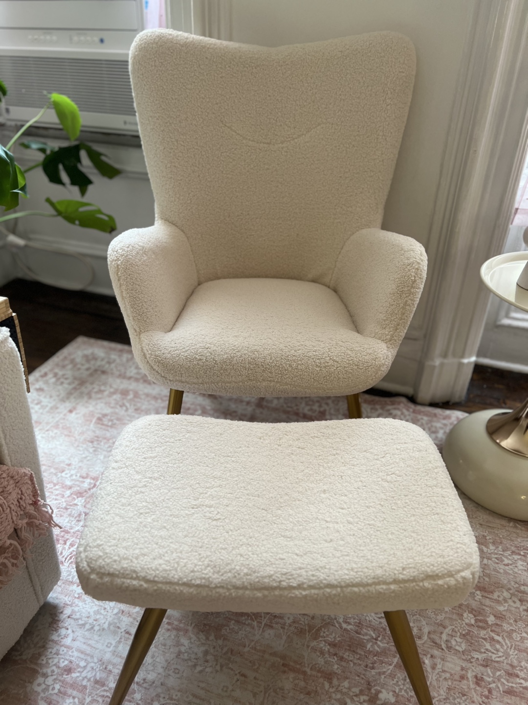 Ivory Boucle Accent Chair with Ottoman - photo 2