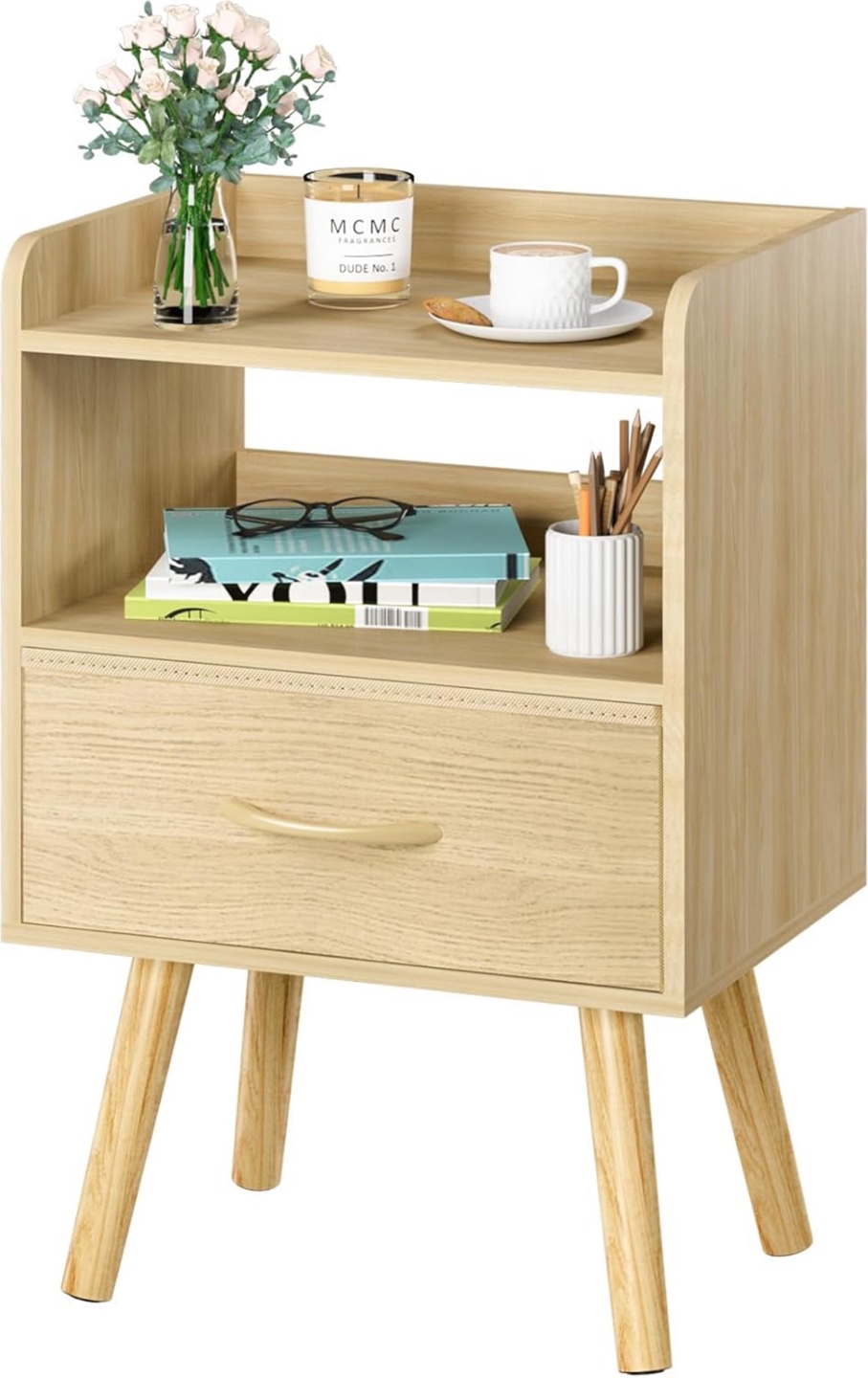 Wood Nightstand with Drawer & Shelf - photo 4