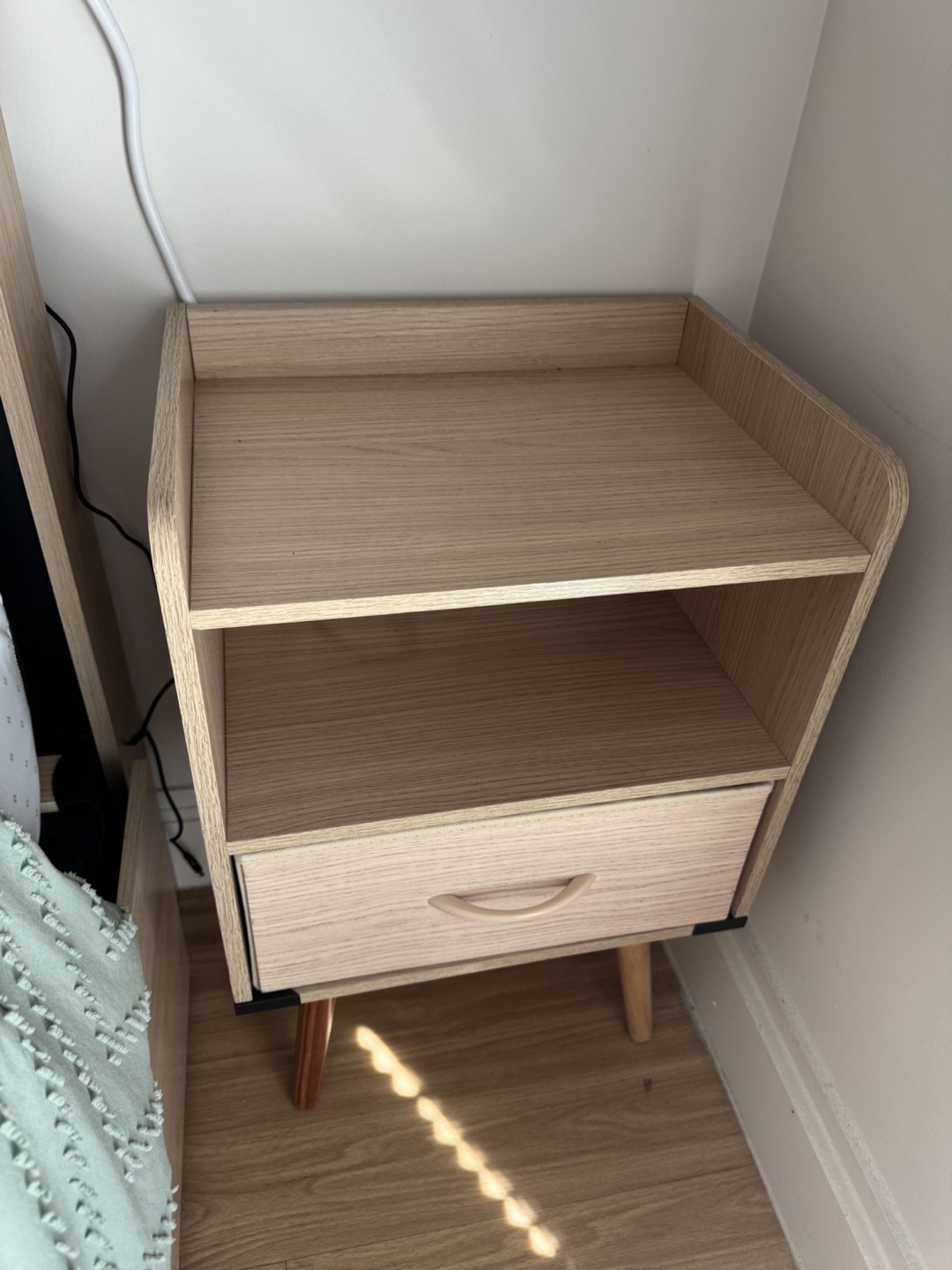 Wood Nightstand with Drawer & Shelf