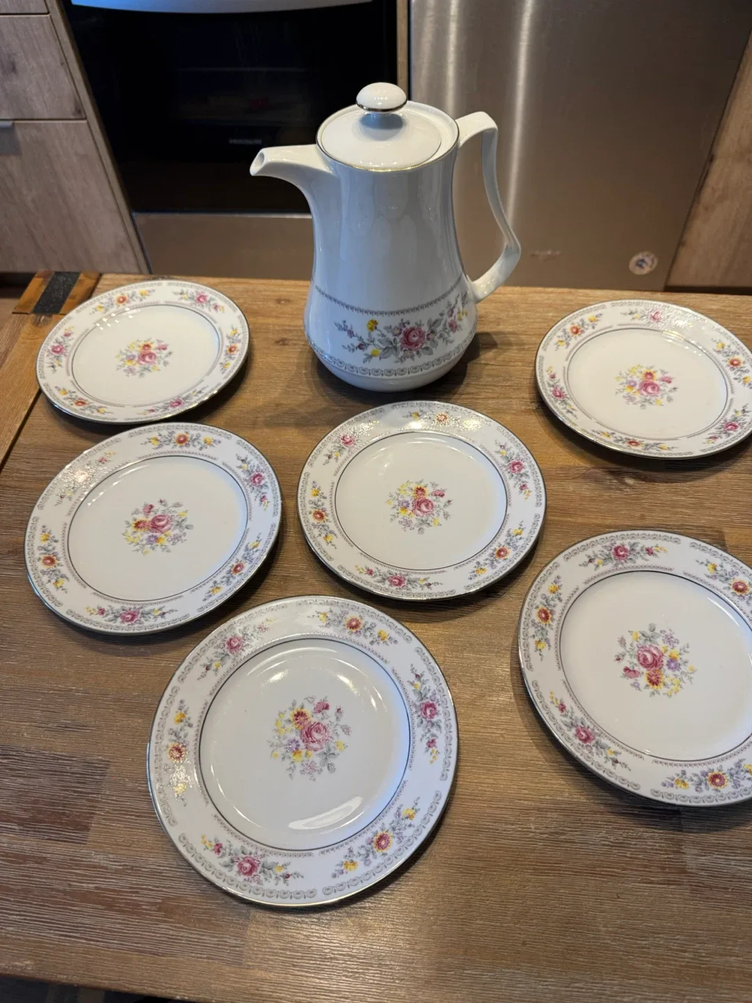 Vintage Porcelain Coffee Pot & Plate Set thumbnail