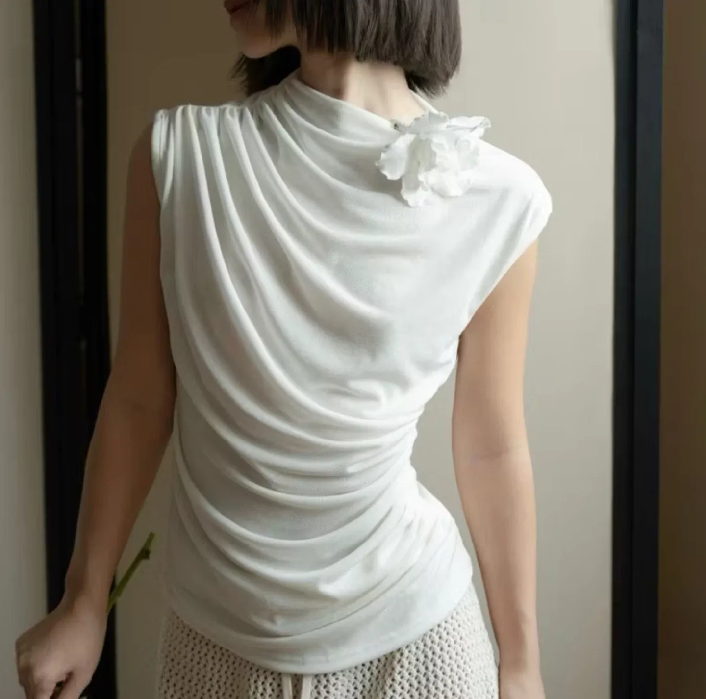 White Sleeveless Draped Top thumbnail
