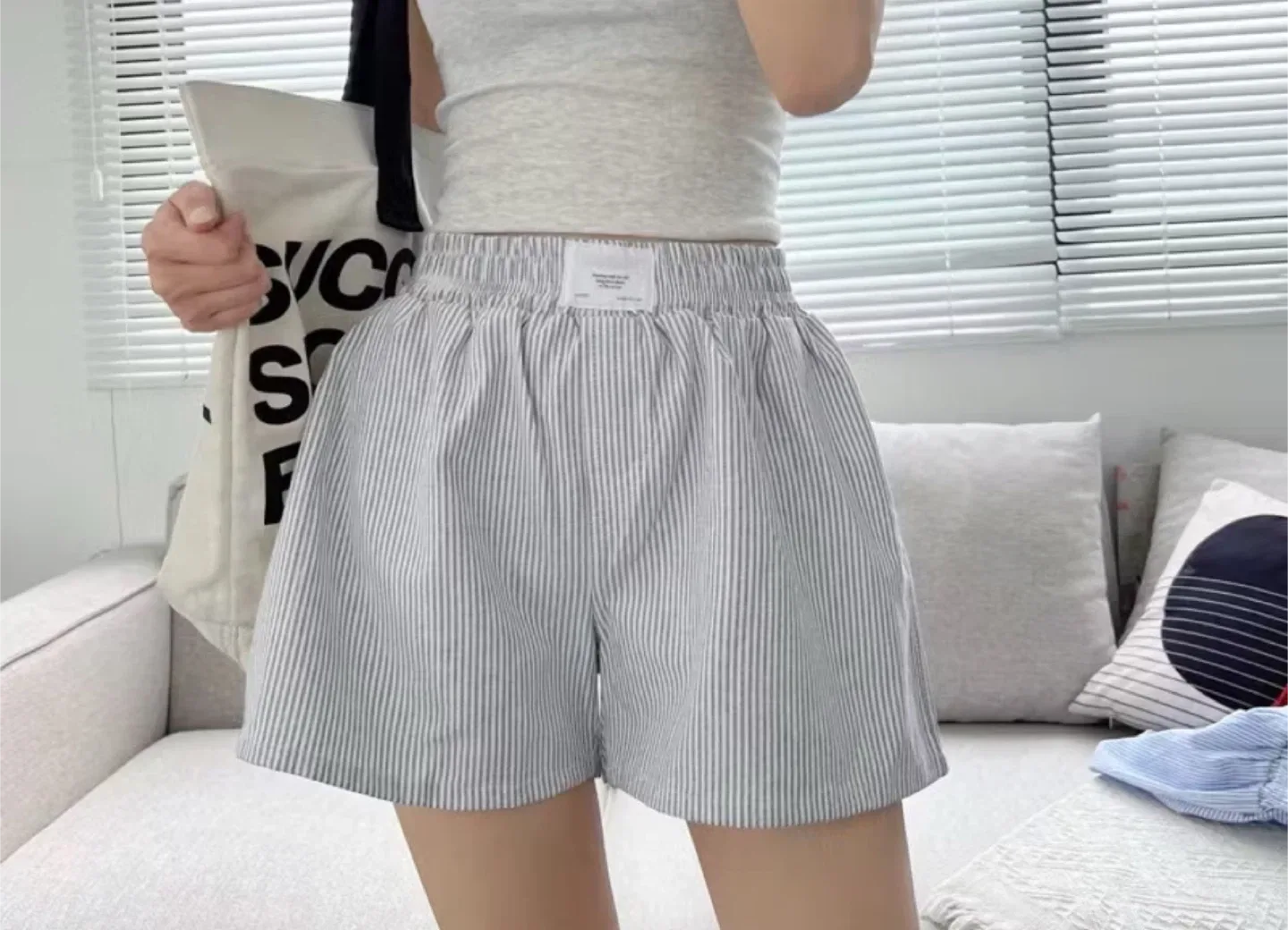 Striped Elastic Waist Shorts thumbnail
