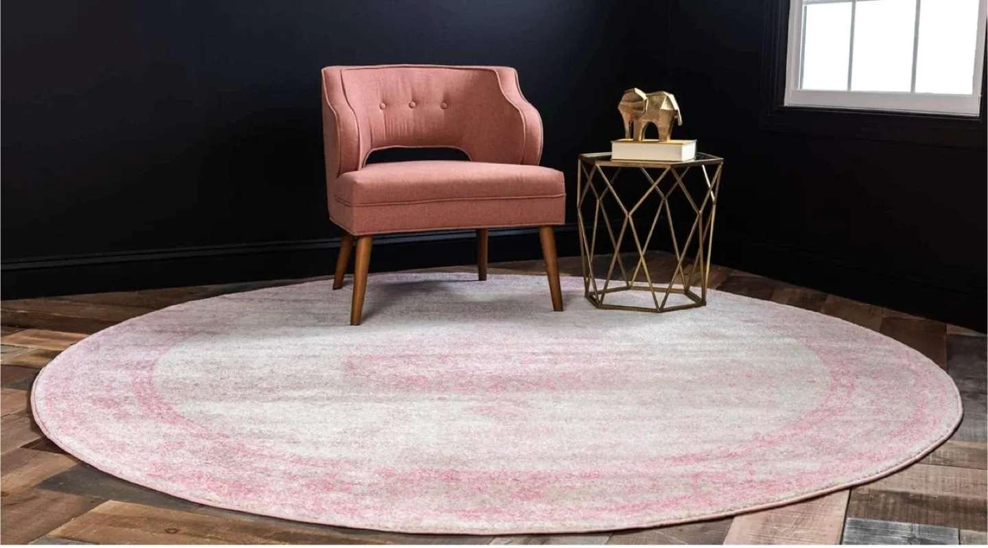Round Abstract Area Rug - Pink, 8 ft thumbnail