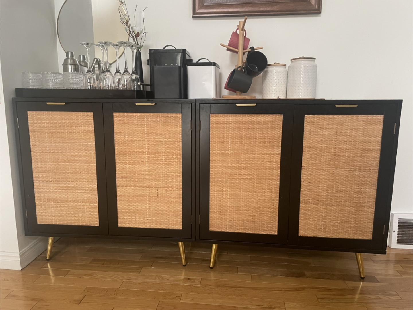 Black & Rattan Cabinet( sideboard)- set of 2 - photo 4