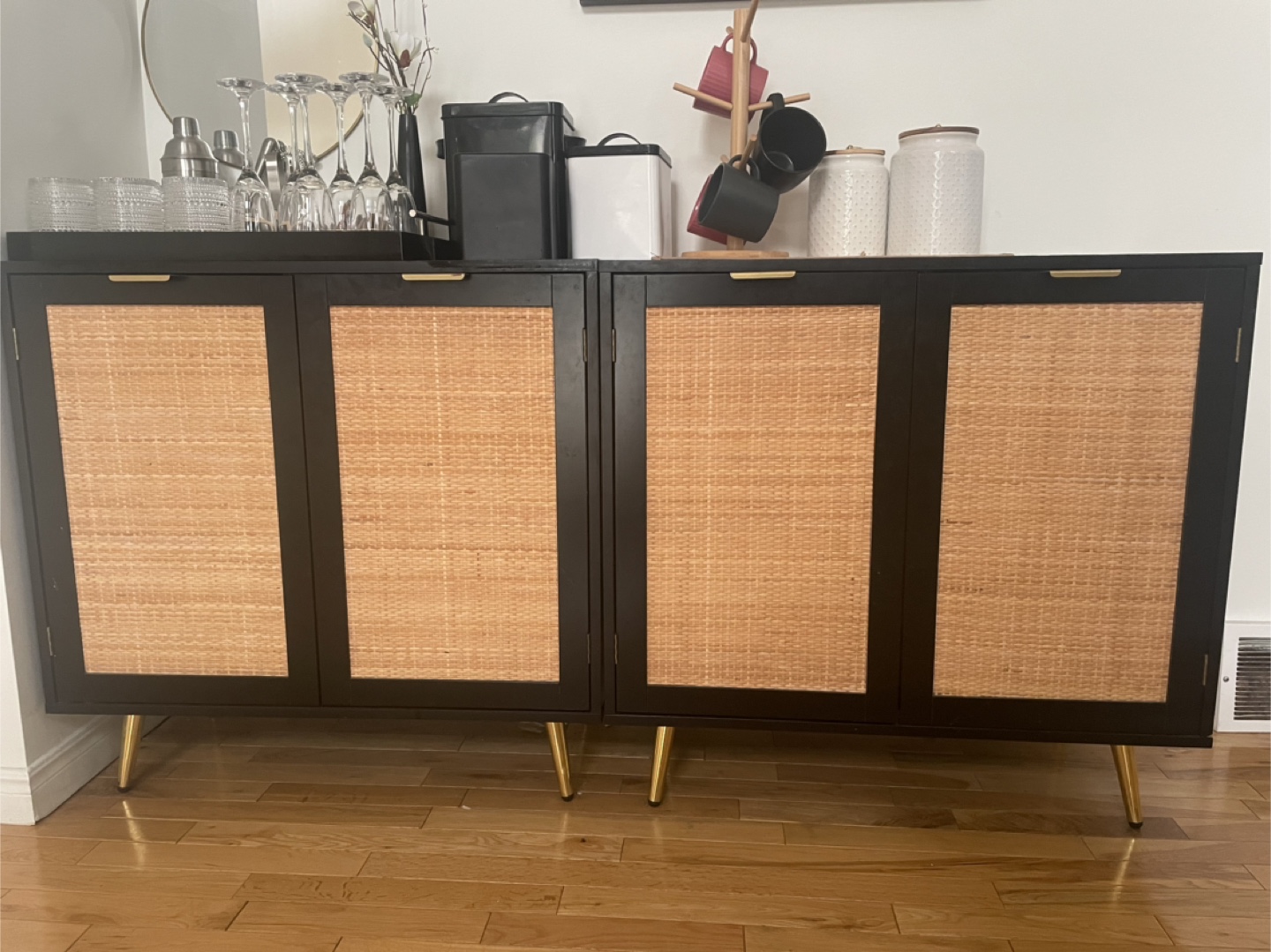 Black & Rattan Cabinet( sideboard)- set of 2