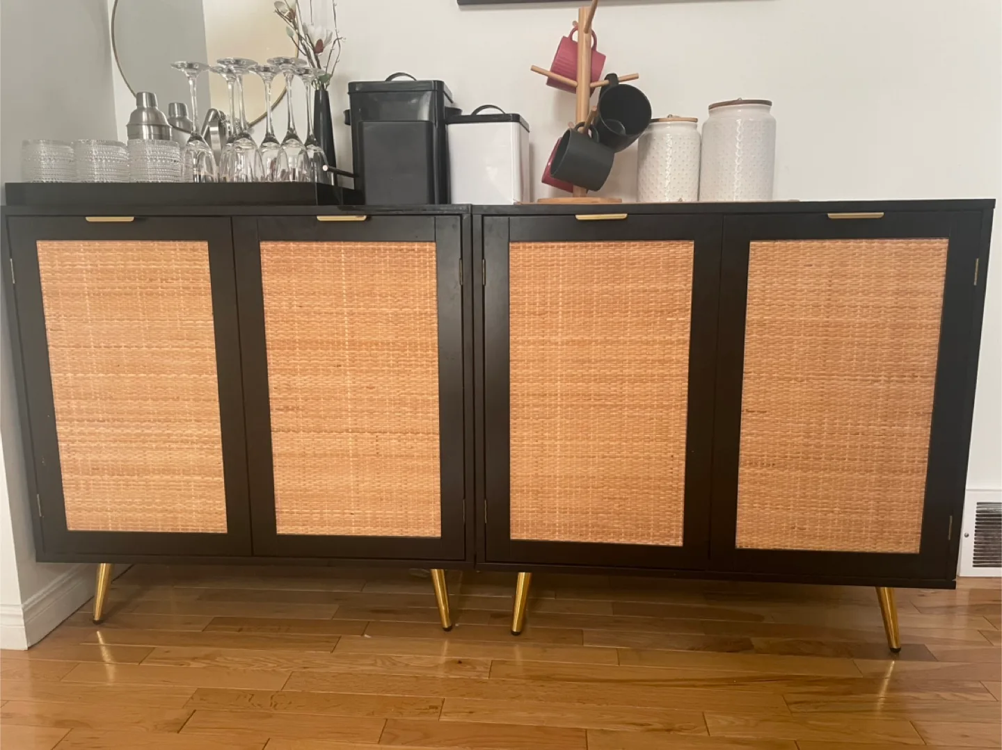 Black & Rattan Cabinet( sideboard)- set of 2 thumbnail