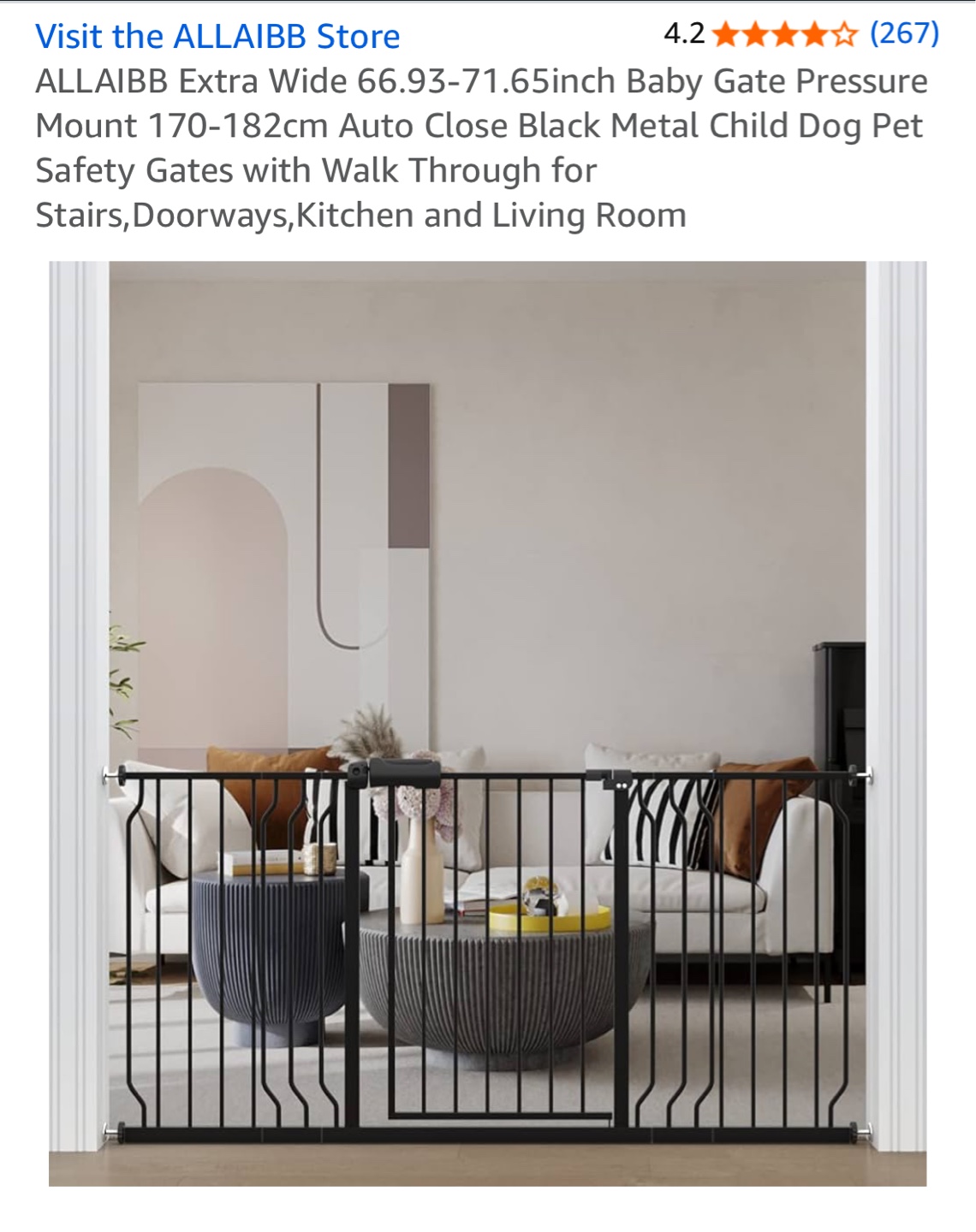 Extra wide dog/baby gate 66.93-71.65 inches