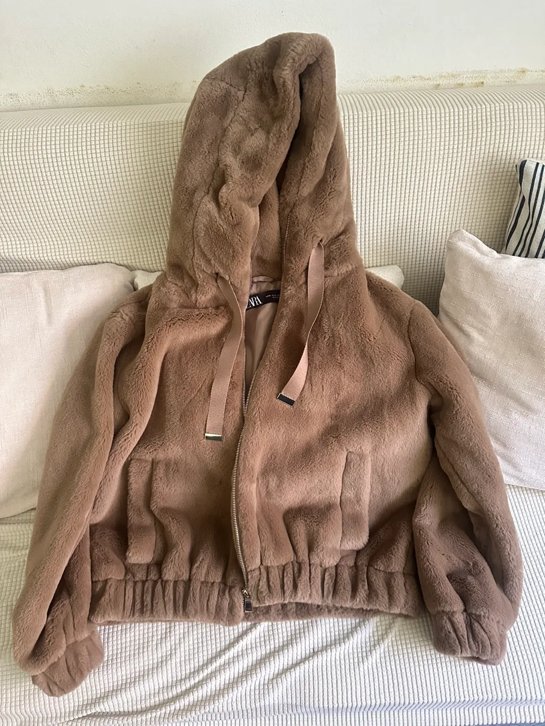 Zara Faux Fur Hooded Jacket - Size XS thumbnail