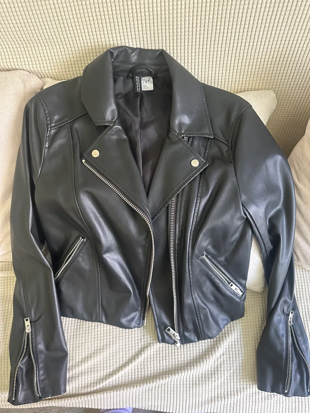 H&M Black Faux Leather Jacket - Size XS thumbnail
