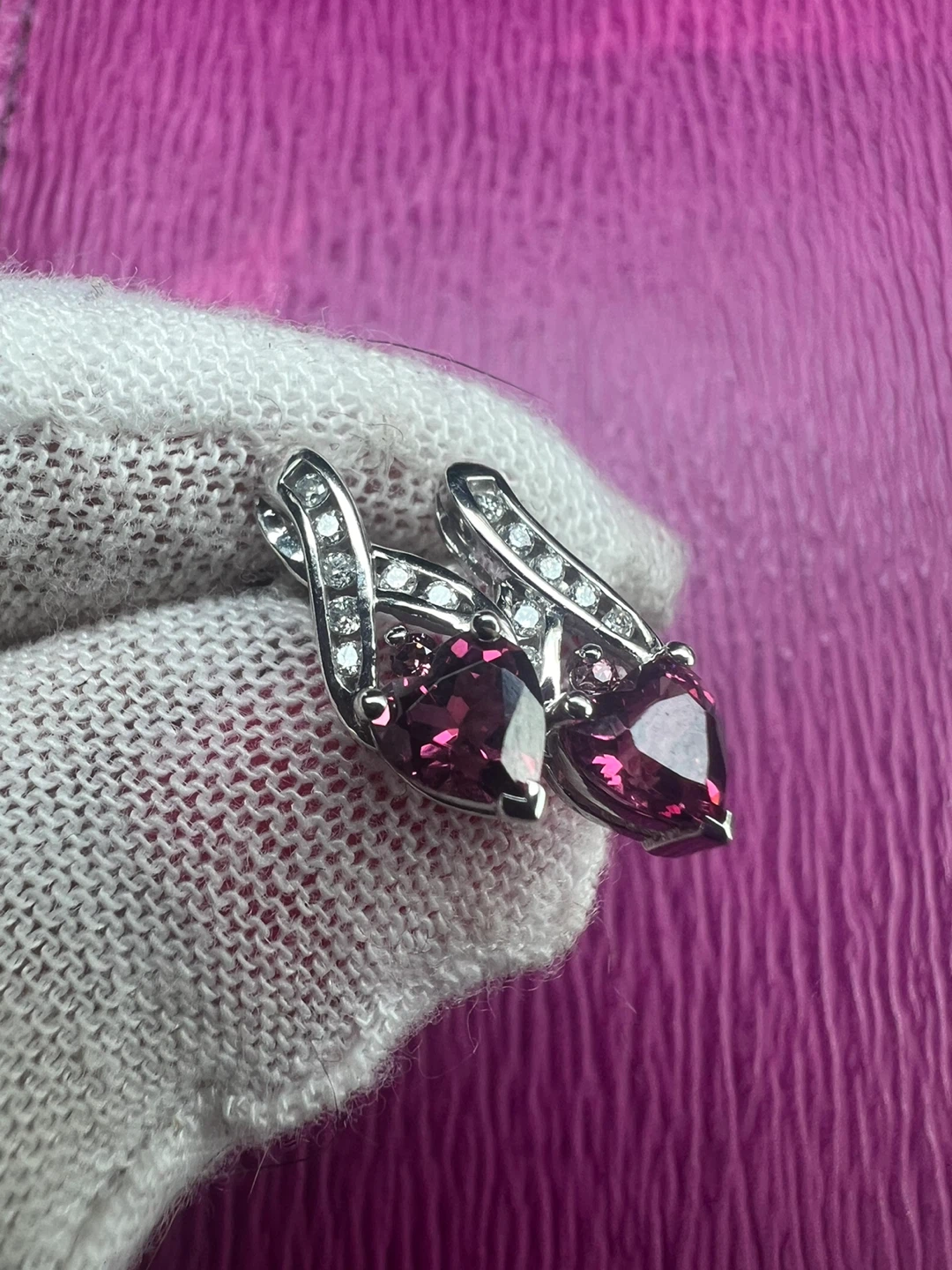 10 k pink tourmaline and diamonds earrings - photo 4