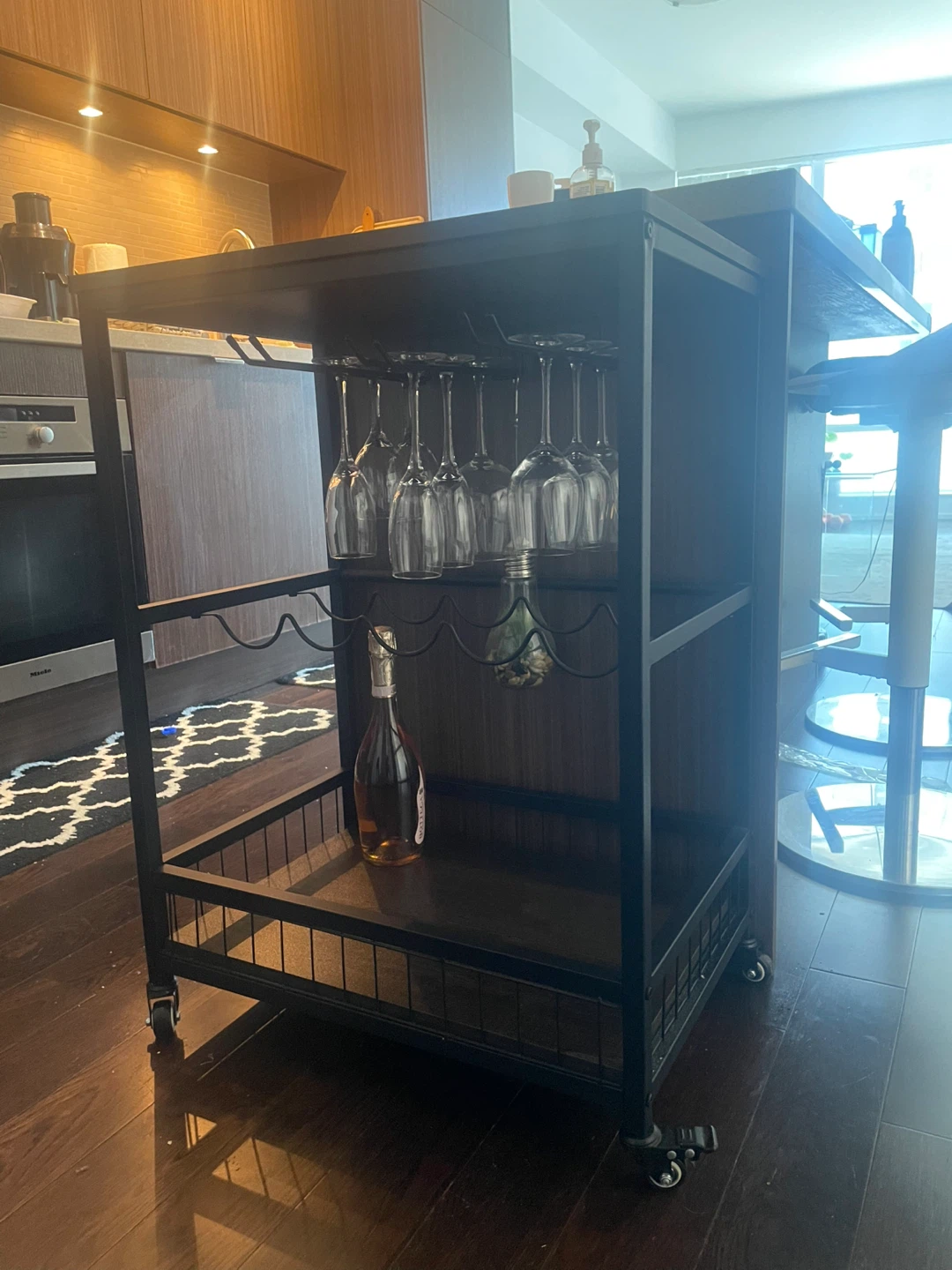 Rolling Bar Cart with Wine Rack & Glass Holder - photo 4