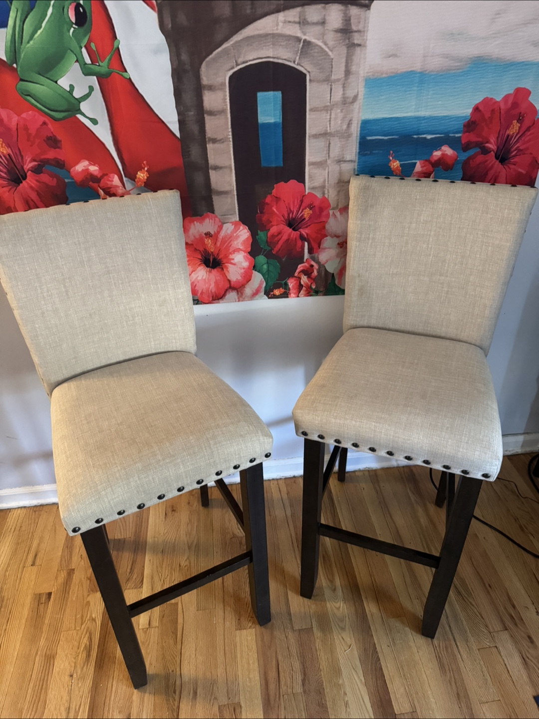 Set of 2 Beige Bar Stools
