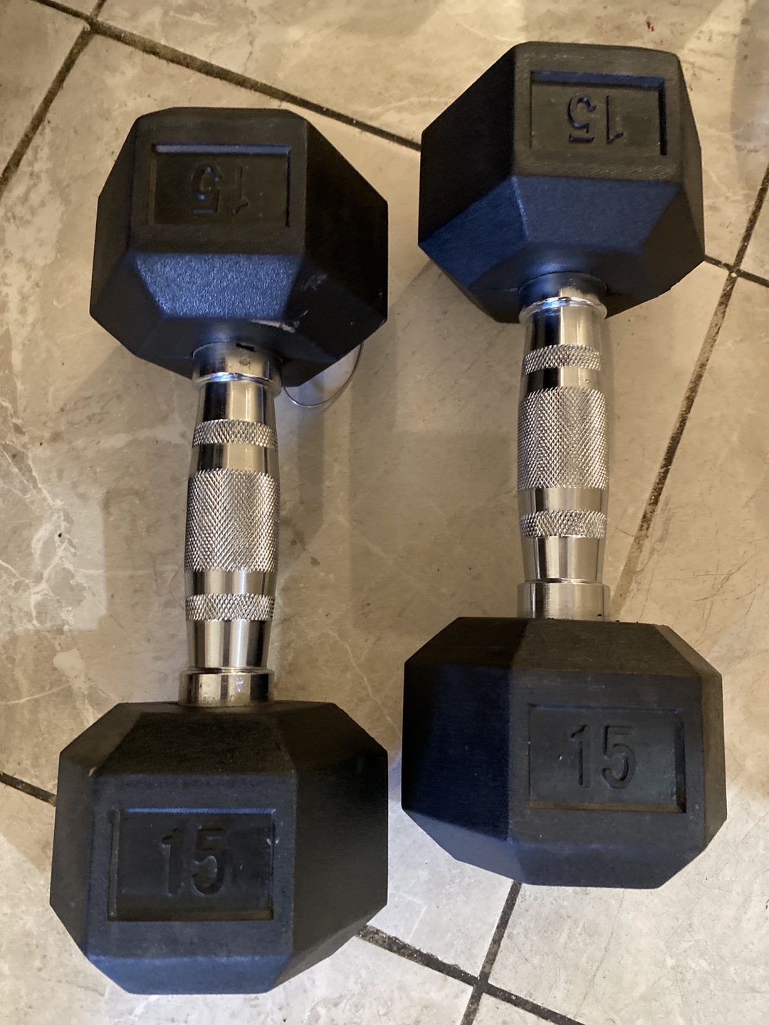 Pair of 15lb Hex Dumbbells