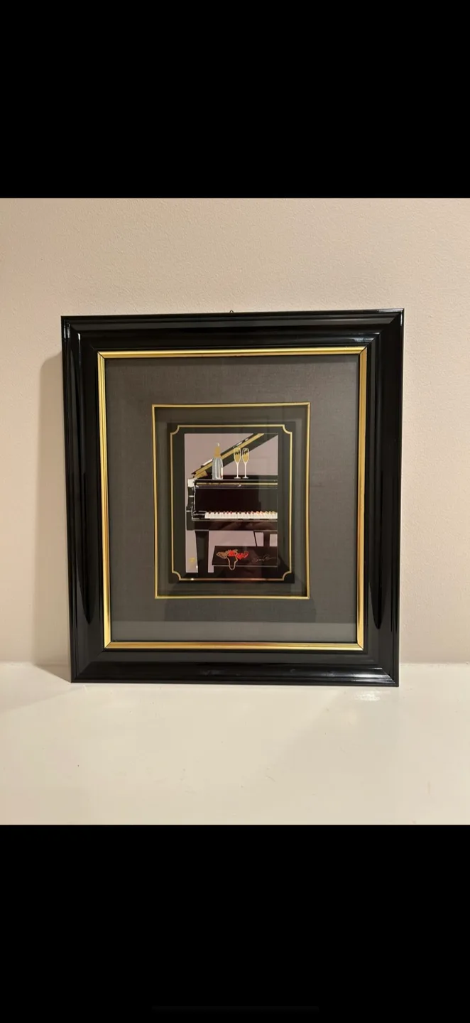 🥕 Italian Lacquer Wood Framed Artwork - Piano and Champagne thumbnail