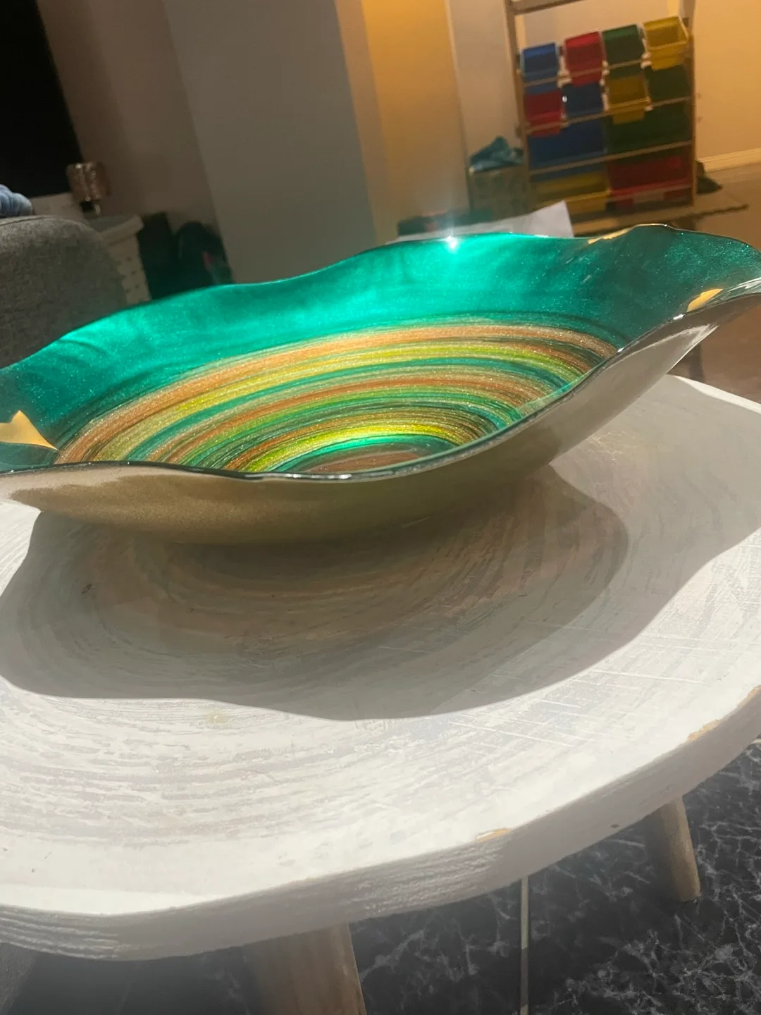 Decorative Green & Gold Glass Bowl thumbnail