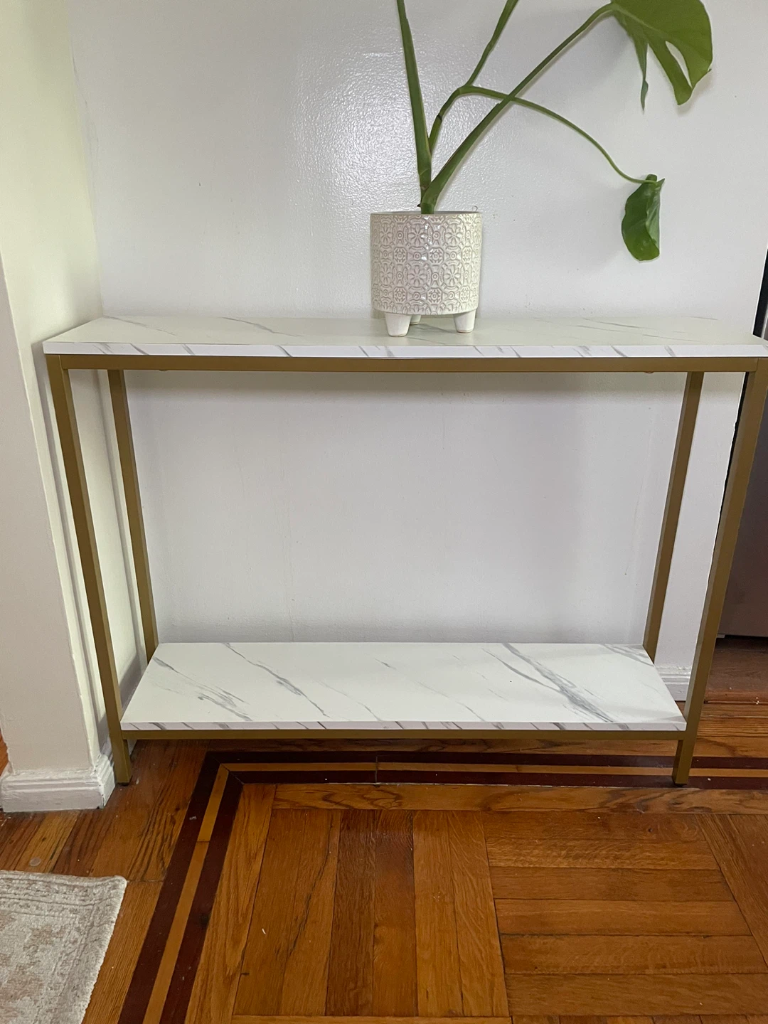 2 level Gold & White Console Table, 38x30 inches